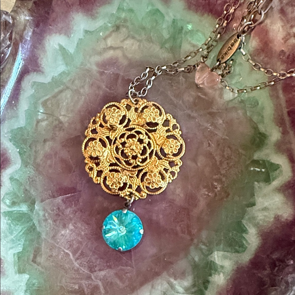 Sabika Necklace Winter 2021 Gilded Gold with Blue Turquoise Swarovski Stone
